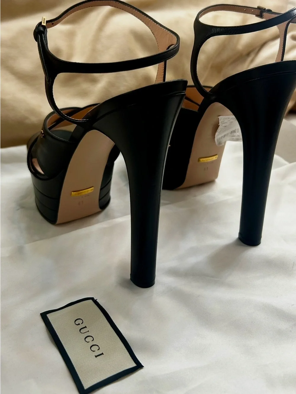 Gucci Black Leather Platform Sandals with Ankle Strap